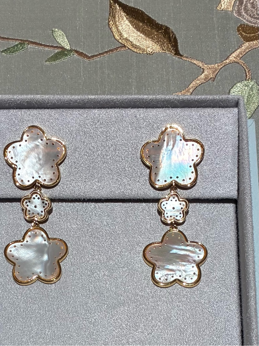 New ASHA Mother-of-Pearl in 14k Gold Dipped Frames Azalea Triple Drop Earrings